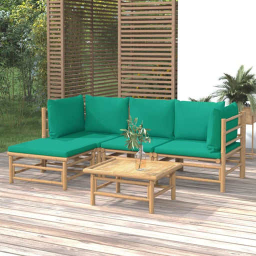 5 Piece Garden Lounge Set with Green Cushions Bamboo Toppoal