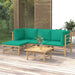 5 Piece Garden Lounge Set with Green Cushions Bamboo Toppoal