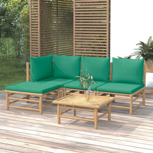 5 Piece Garden Lounge Set with Green Cushions Bamboo Toppoap
