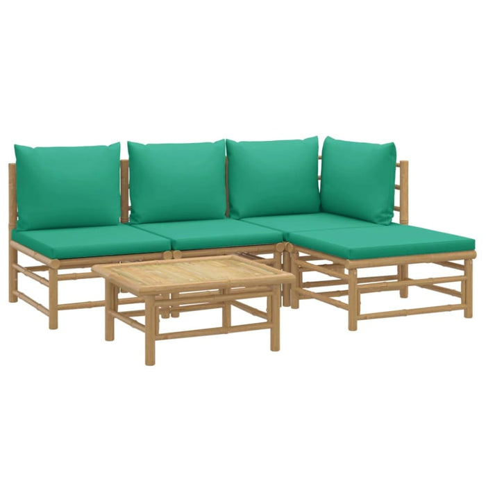 5 Piece Garden Lounge Set with Green Cushions Bamboo Toppoap