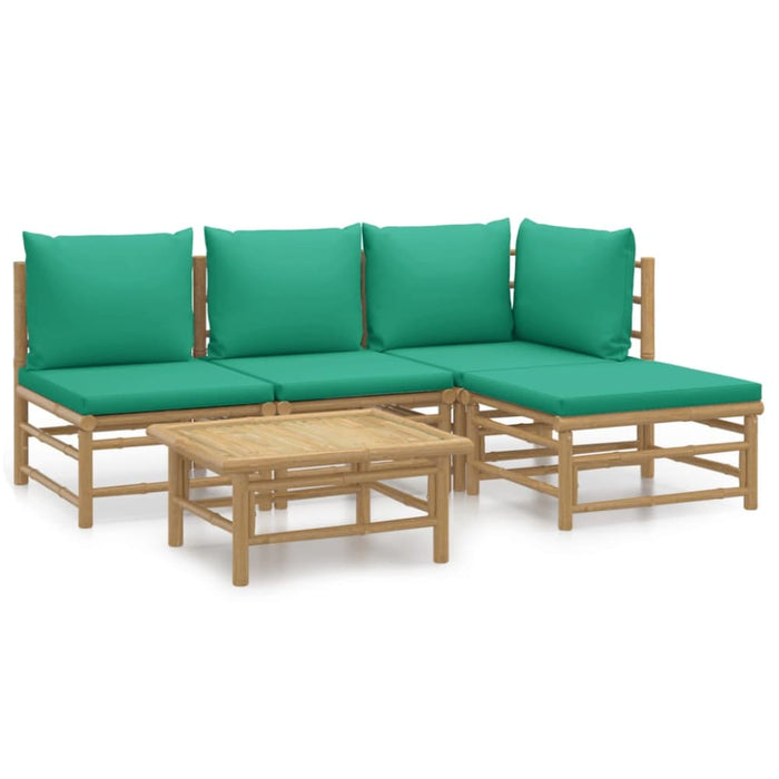 5 Piece Garden Lounge Set with Green Cushions Bamboo Toppoap