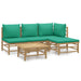 5 Piece Garden Lounge Set with Green Cushions Bamboo Toppoap