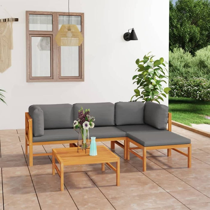 5 Piece Garden Lounge Set with Grey Cushions Solid Teak