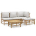 5 Piece Garden Lounge Set with Light Grey Cushions Bamboo