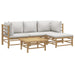5 Piece Garden Lounge Set with Light Grey Cushions Bamboo