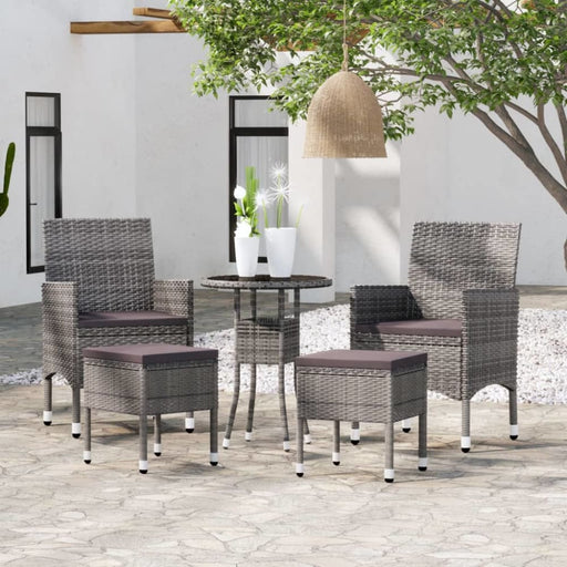 5 Piece Garden Lounge Set Poly Rattan Grey Tbpnalk