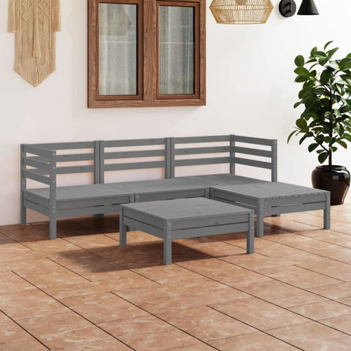 5 Piece Garden Lounge Set Solid Pinewood Grey Tbnxlia