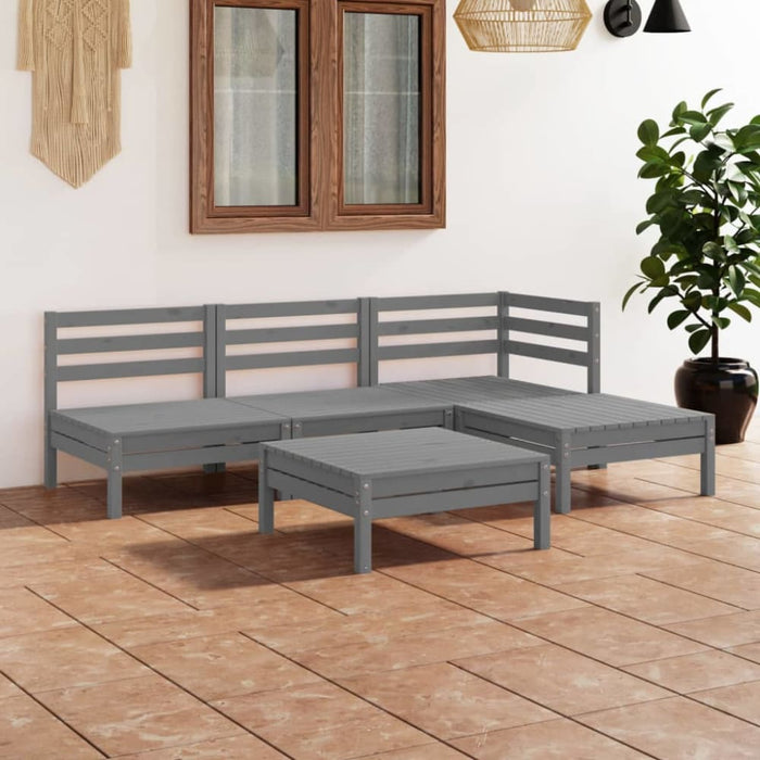 5 Piece Garden Lounge Set Solid Pinewood Grey Tbnxlta