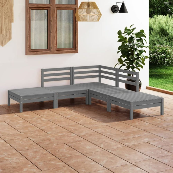 5 Piece Garden Lounge Set Solid Pinewood Grey Tbnxltk