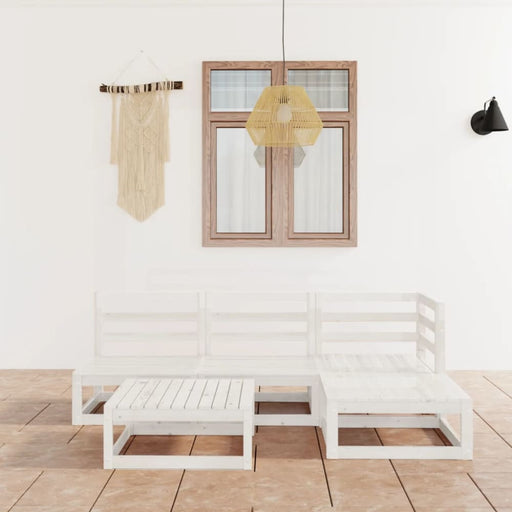 5 Piece Garden Lounge Set White Solid Pinewood Tbipakb