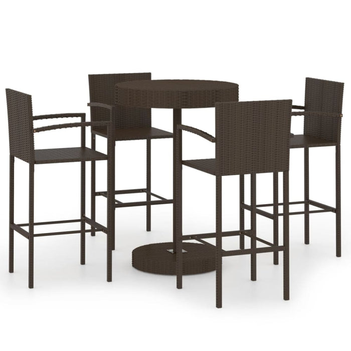 5 Piece Garden Bar Set Poly Rattan Brown Tblaiio