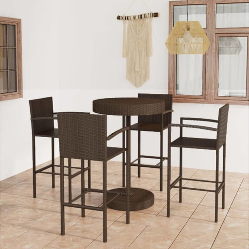 5 Piece Garden Bar Set Poly Rattan Brown Tblaiio