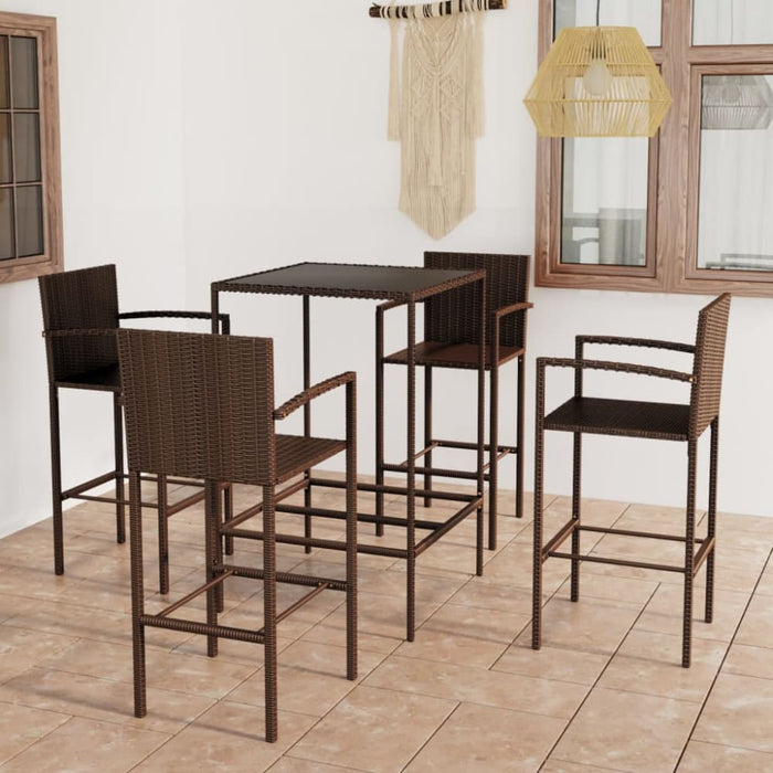 5 Piece Garden Bar Set Poly Rattan Brown Tblantk