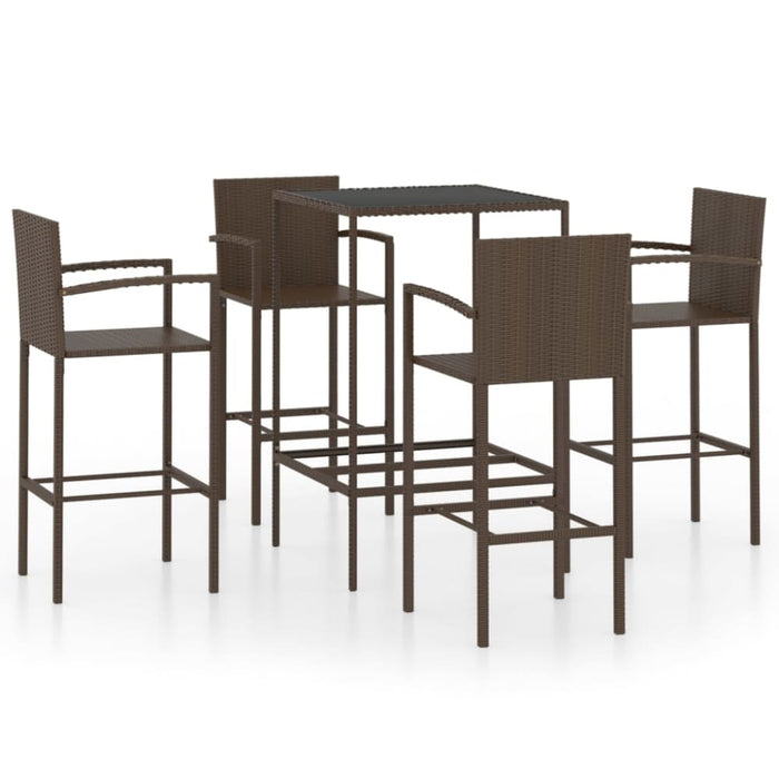 5 Piece Garden Bar Set Poly Rattan Brown Tblantk