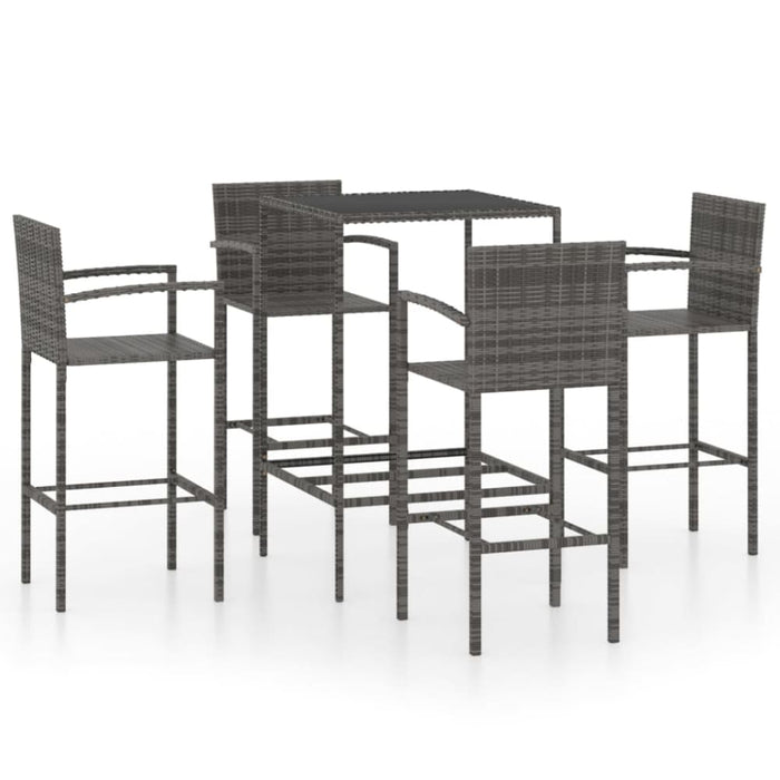 5 Piece Garden Bar Set Poly Rattan Grey Tblanao