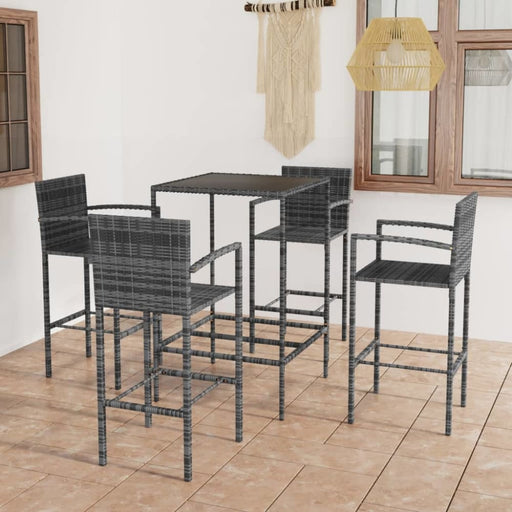 5 Piece Garden Bar Set Poly Rattan Grey Tblanao