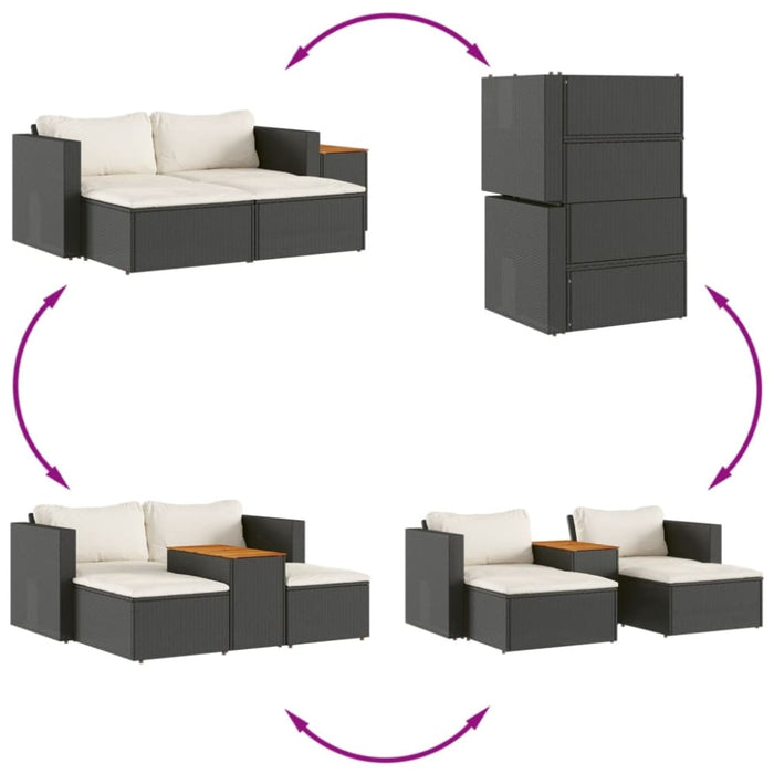 5 Piece Garden Sofa Set with Cushions Black Poly Rattan