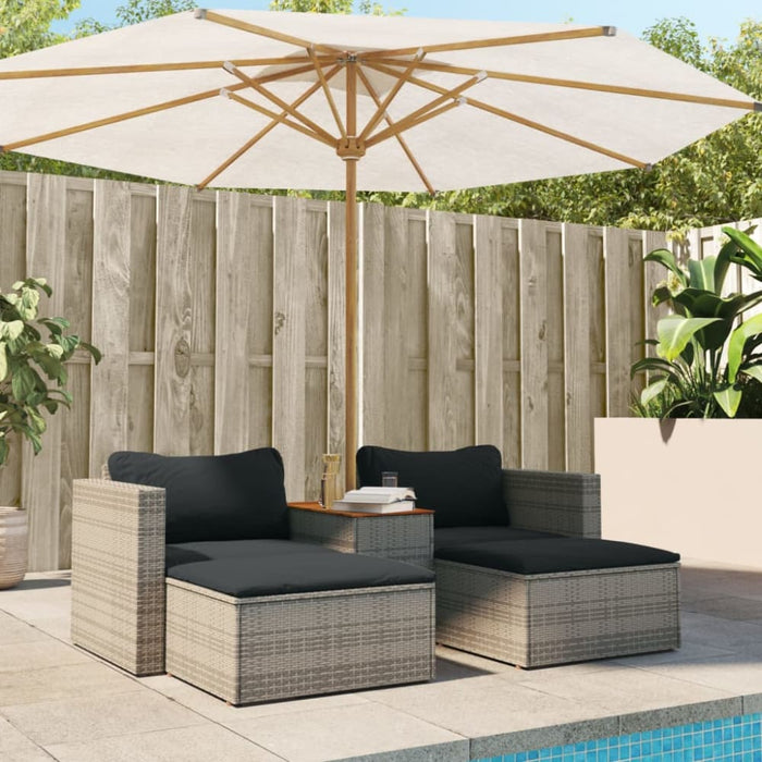 5 Piece Garden Sofa Set with Cushions Grey Poly Rattan