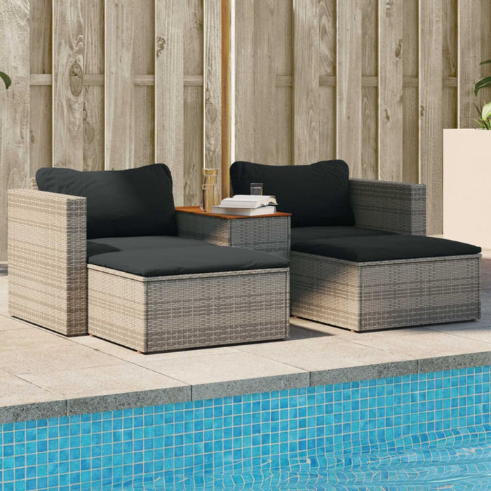5 Piece Garden Sofa Set with Cushions Grey Poly Rattan