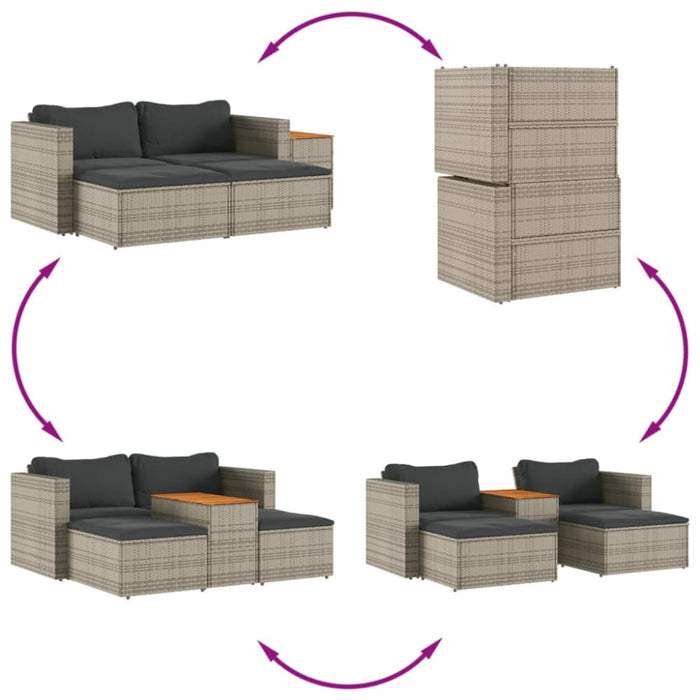 5 Piece Garden Sofa Set with Cushions Grey Poly Rattan