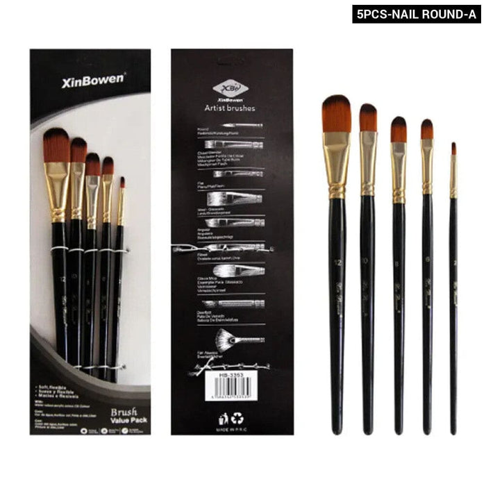 5 Piece Nylon Brush Set Acrylic Watercolour Oil Paint