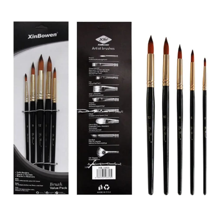 5 Piece Nylon Brush Set Acrylic Watercolour Oil Paint