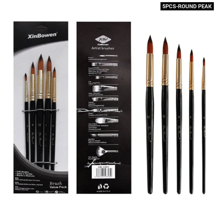 5 Piece Nylon Brush Set Acrylic Watercolour Oil Paint