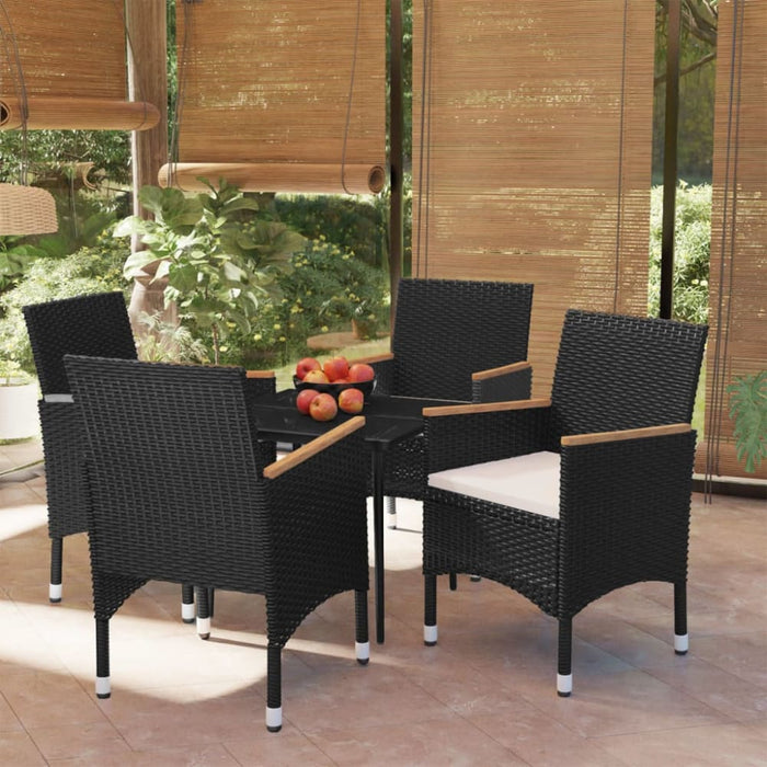 5 Piece Outdoor Dining Set with Cushions Black Tbkkttb