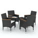 5 Piece Outdoor Dining Set with Cushions Black Tbkkttb