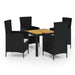 5 Piece Outdoor Dining Set with Cushions Poly Rattan Black