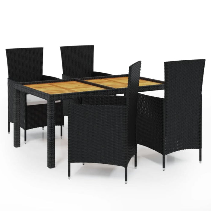 5 Piece Outdoor Dining Set with Cushions Poly Rattan Black