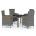 5 Piece Outdoor Dining Set with Cushions Poly Rattan Grey