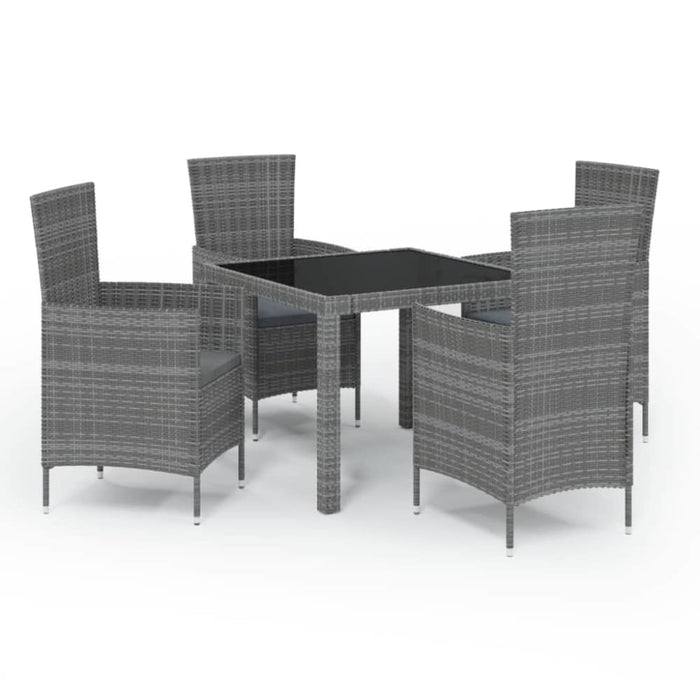 5 Piece Outdoor Dining Set with Cushions Poly Rattan Grey