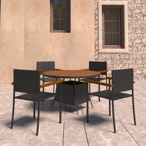 5 Piece Outdoor Dining Set Poly Rattan Black Tbpktll