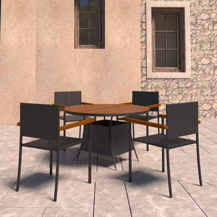 5 Piece Outdoor Dining Set Poly Rattan Black Tbpktll