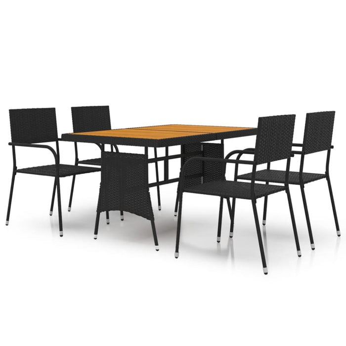5 Piece Outdoor Dining Set Poly Rattan Black Toxbbkl