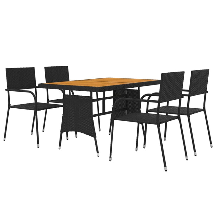 5 Piece Outdoor Dining Set Poly Rattan Black Toxbbkl