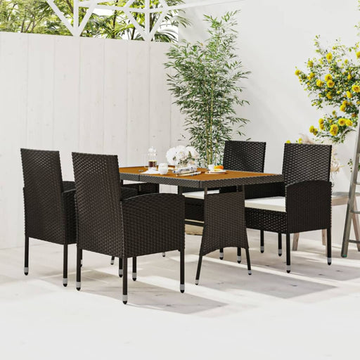 5 Piece Outdoor Dining Set Poly Rattan Black Toxbbkn