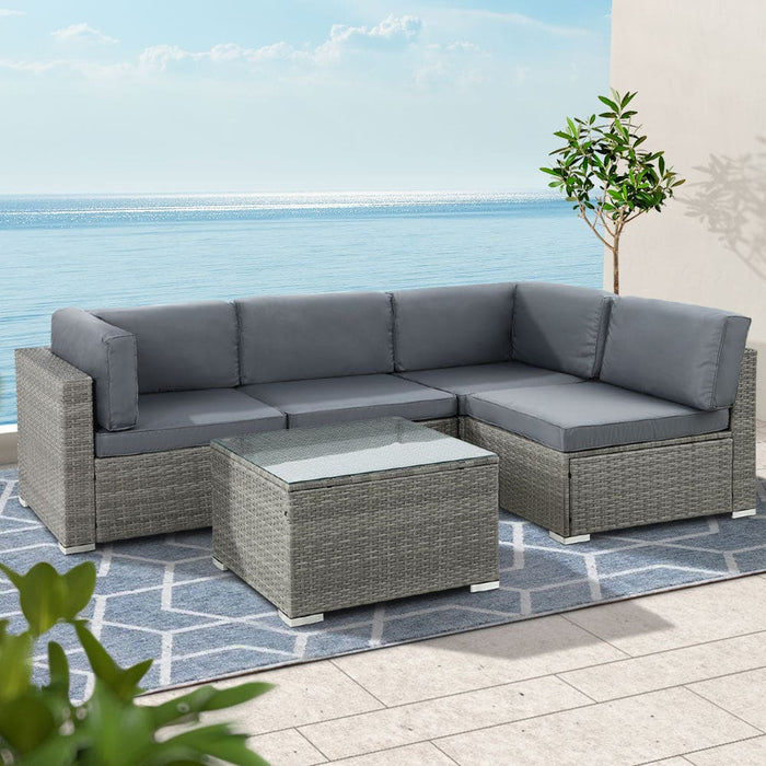 5-piece Outdoor Furniture Sofa Set Wicker Lounge Setting