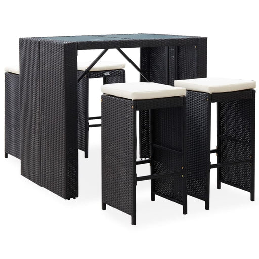 5 Piece Outdoor Bar Set Poly Rattan and Glass Black Akpln