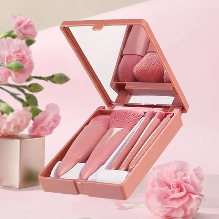 5 Piece Portable Makeup Brush Set With Mirror Box Ideal