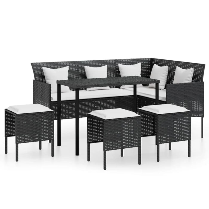 5 Piece L-shaped Couch Sofa Set with Cushions Poly Rattan