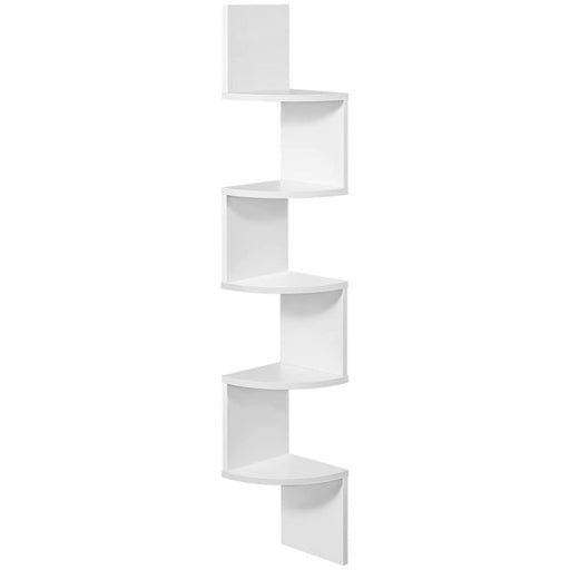 5 - tier Floating Corner Bookshelf Rustic White Lbc72wt