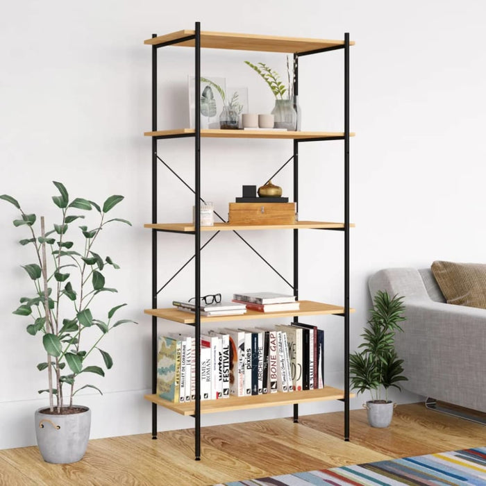 5-tier Shelving Unit Black and Oak 80x40x163 Cm Ttltan