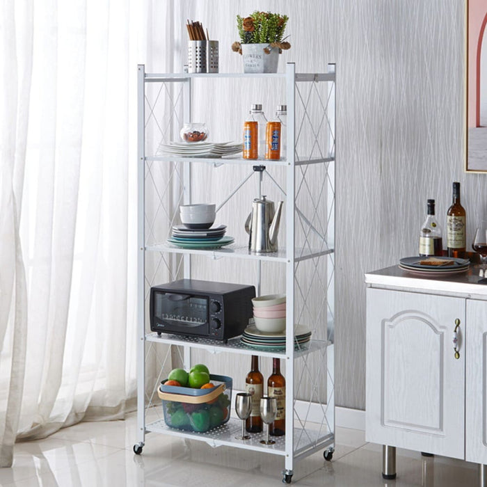 2x 5 Tier Steel White Foldable Kitchen Cart Multi-functional