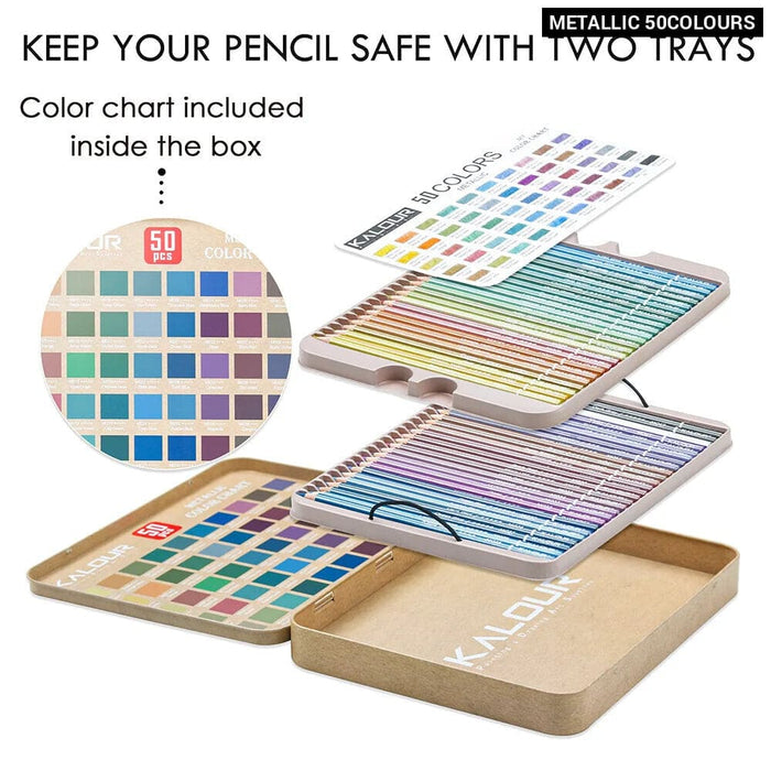 50 Metallic Macaron Coloured Pencils Iron Gift Box Set