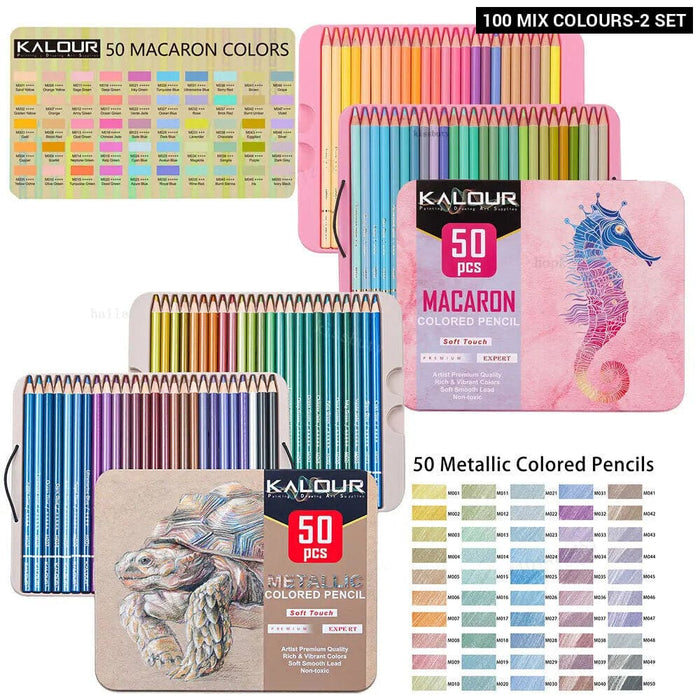 50 Metallic Macaron Coloured Pencils Iron Gift Box Set