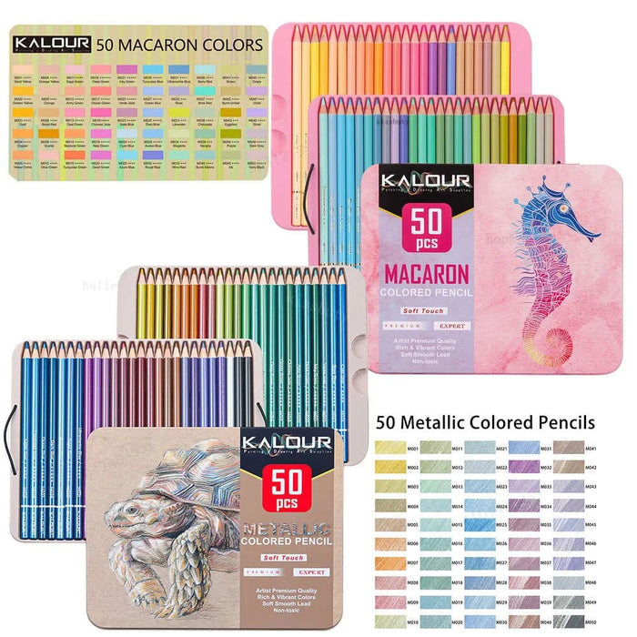 50 Metallic Macaron Coloured Pencils Iron Gift Box Set