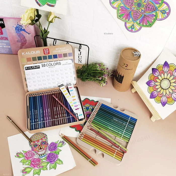 50 Metallic Macaron Coloured Pencils Iron Gift Box Set