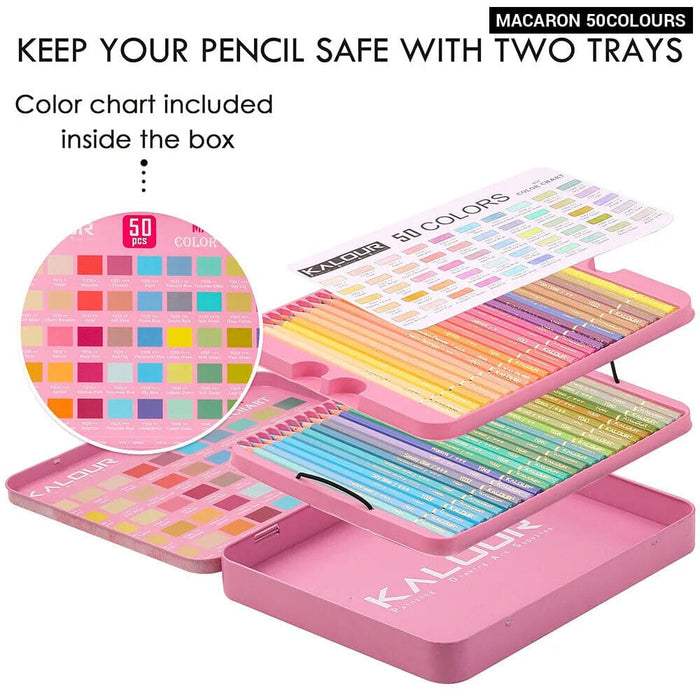 50 Metallic Macaron Coloured Pencils Iron Gift Box Set